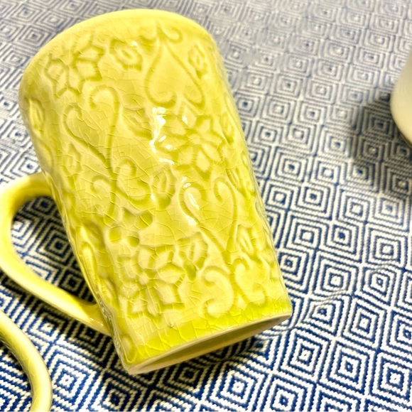 EURO Ceramic Set of 2 Lime Green Flowers Vine ‎ Coffee Tea Mug Cottage Core - Picture 4 of 6